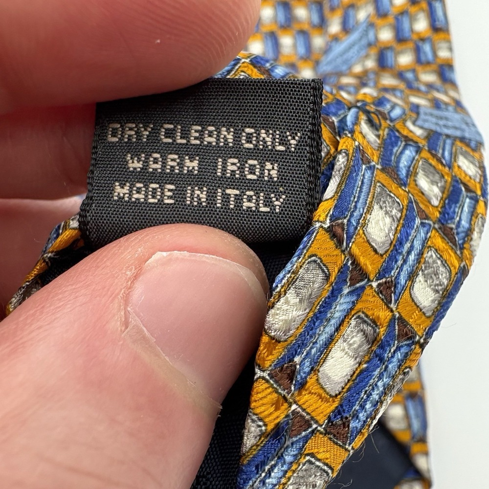 Ermenegildo Zegna Tie Mens Gold Blue Silver Geometric Silk Woven Italy Dress - Picture 4 of 6